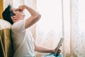 Latin young man working from home, teleworking Royalty Free Stock Photo