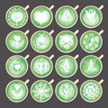 Hand drawn vector illustration doodles of cups of matcha green tea latte with foam art on top, isolated on a grey background. Royalty Free Stock Photo