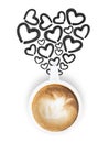 White Latte coffee cup with heart shape black pen drawing