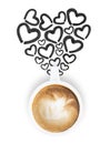White Latte coffee cup with heart shape black pen drawing Royalty Free Stock Photo