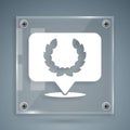 White Laurel wreath icon isolated on grey background. Triumph symbol. Square glass panels. Vector