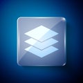 White Layers clothing textile icon isolated on blue background. Element of fabric features. Square glass panels. Vector