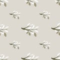 White lead branches and grey lemons seamless doodle pattern. Light background. Food fruit backdrop