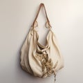 Beige Leather Lily Hobo Style Shoulder Bag With Atmospheric Inkwork Design