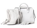 White leather bag, shoes and glowes Royalty Free Stock Photo