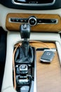 White leather and bright wood Volvo XC90 interior Royalty Free Stock Photo