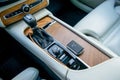 White leather and bright wood Volvo XC90 interior Royalty Free Stock Photo