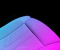 White leather car interior in pink and blue tones. Perforated white leather comfortable seats with stitching isolated on black Royalty Free Stock Photo