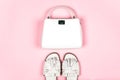 White leather sandals and bag Royalty Free Stock Photo