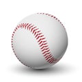 White leather textured baseball ball with red stitches isolated.