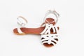 White leather women`s sandals with low heels Royalty Free Stock Photo