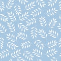 White leaves on blue background seamless pattern. Vector background. Royalty Free Stock Photo