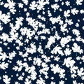 White Leaves Falling on Dark Blue Background Seamless Pattern Royalty Free Stock Photo