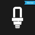 White LED light bulb icon isolated on black background. Economical LED illuminated lightbulb. Save energy lamp. Vector Royalty Free Stock Photo