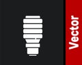 White LED light bulb icon isolated on black background. Economical LED illuminated lightbulb. Save energy lamp. Vector Royalty Free Stock Photo