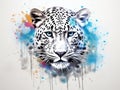 white leopard cool leopard illustration with splash watercolor textured unusual illustration water Royalty Free Stock Photo