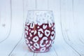 White Leopard Print Clear Wine Glass