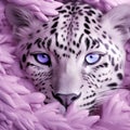 White Leopard In Purple Flowers: Realistic Fantasy Artwork