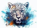 white leopard T-shirt graphics. cool leopard illustration with splash watercolor textured background. unusual illustration water Royalty Free Stock Photo