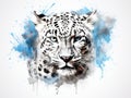 white leopard T-shirt graphics. cool leopard illustration with splash watercolor textured background. unusual illustration water Royalty Free Stock Photo