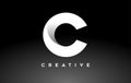 White Letter C Logo Design with Minimalist Creative Look and soft Shaddow on Black background Vector