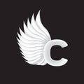 White letter C logo with wing