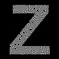 White letter Z composed of a maze pattern, isolated on black background. Letter of the Latin English alphabet Royalty Free Stock Photo