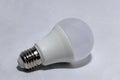 White light bulb on the white background. it is a glass bulb inserted into a lamp or a socket in ceiling.
