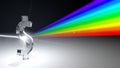 White light ray dispersing to other color light rays via dollar shaped prism. 3d illustration