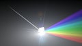 White light ray dispersing to other color light rays via prism. 3d illustration