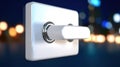 A white light switch with a silver ring and a white button. Royalty Free Stock Photo