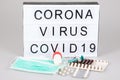 White lightbox with text epidemic coronavirus 2019-nCoV COVID-19 corona virus