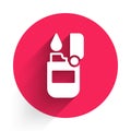 White Lighter icon isolated with long shadow background. Red circle button. Vector Royalty Free Stock Photo