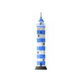 White lighthouse in blue stripes with shadow in flat design isolated on white background Royalty Free Stock Photo