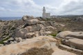 White lighthouse at Capo Testa, Sardinia, Italy Royalty Free Stock Photo