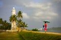 White lighthouse with cloudy sky background, Galle, Sri Lanka