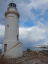 White lighthouse in historical site of kato pafos Royalty Free Stock Photo