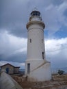White lighthouse in historical site of kato pafos Royalty Free Stock Photo