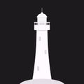 White lighthouse on island. Security stone tower with floodlight dome and windows. Royalty Free Stock Photo