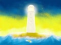 White Lighthouse Painting Artwork Illustration