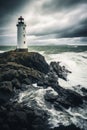 White lighthouse with red top amidst stormy weather Royalty Free Stock Photo