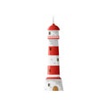 White lighthouse with shadow, wide red horizontal stripes in flat design Royalty Free Stock Photo