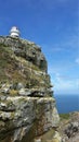 White lighthouse on the top of the cliff against the blue sky Royalty Free Stock Photo