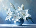 White Lilies in Blue Vase Still Life Royalty Free Stock Photo