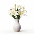 White Lilies In Colorized Porcelain Vase On White Background