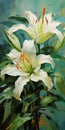 Vibrant White Lily Oil Painting With Delicate Curves And Fine Lines Royalty Free Stock Photo