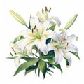 White Lily Bouquet: Hyper-realistic Watercolor Painting For Mobile Royalty Free Stock Photo