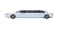 White Limousine Car, Elegant Premium Luxurious Limo Vehicle, Side View Flat Vector Illustration Royalty Free Stock Photo