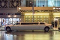 A White Limousine is Waiting Outside a Hotel Entrance in Midtown Manhattan. New York City