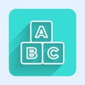 White line ABC blocks icon isolated with long shadow. Alphabet cubes with letters A,B,C. Green square button. Vector Royalty Free Stock Photo